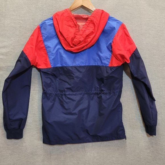 First Team Jacket VTG Windbreaker Hood Quarter Zip Color Block Blue Red - Picture 9 of 12